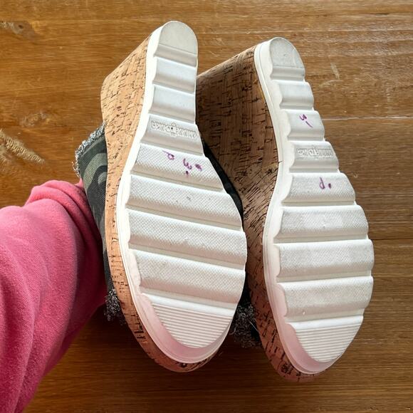 Minnetonka Women’s Wedge Sandals Size 7 Camo Cork Platform Slides Fringe Boho - Picture 8 of 8